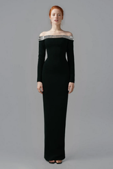 Off-shoulder column gown with crystal neckline – Golena